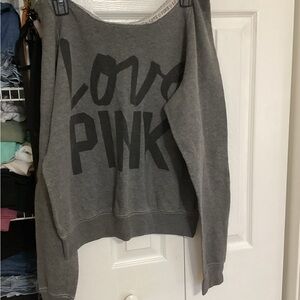 Victoria's Secret Gray Off-Shoulder 'Love PINK' Sweatshirt